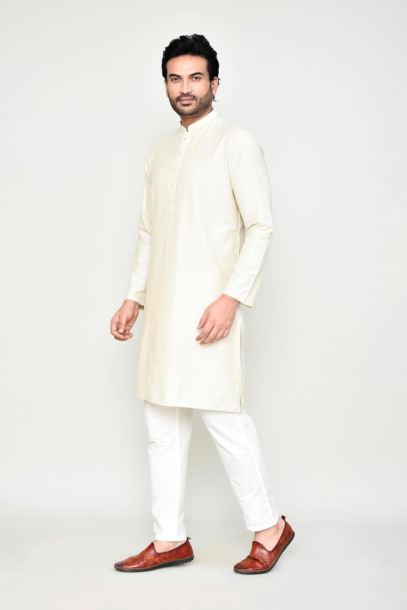 Polyfab Hathkargha Men's Khadi Regular Fit Kurta - Solid Pattern Ethnic Wear with Mandarin Collar & Full Sleeves - Image 3